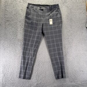Father Sons Pant Mens 38x30 Gray Plaid Wool Dress Tapered Preppy Career Stretch